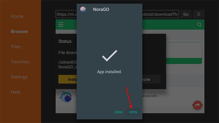 An image featuring how to install Nora GO on FireStick via Downloader step8