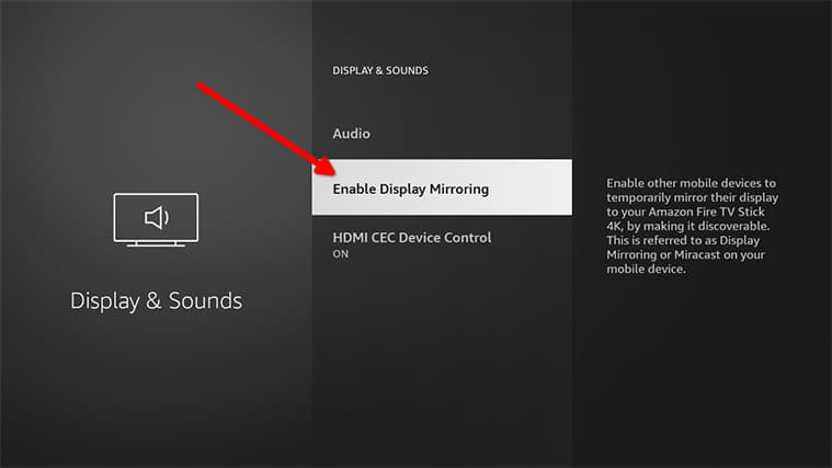 An image featuring how to enable display mirroring mode on Fire TV Stick step4